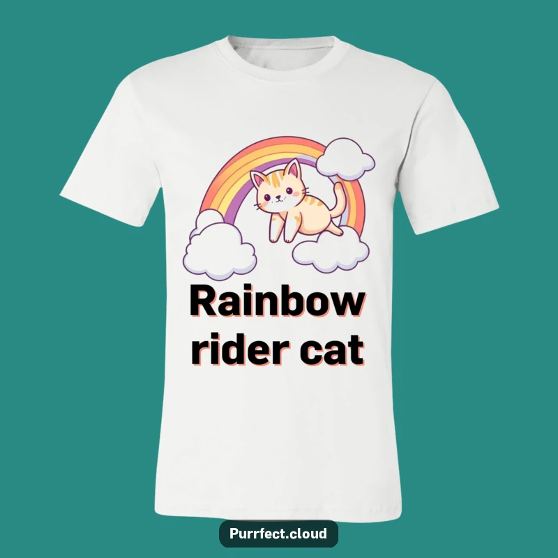 Funny Cat Rainbow Slide T-Shirt - Whimsical Feline Journey Tee