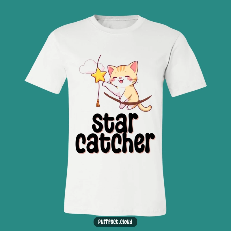Funny Cat Star Batting T-Shirt: Playful Feline Adventure Tee for Humor Fans
