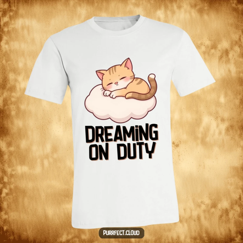 Funny curious cat peering over a cloud with wide eyes, a humorous t-shirt for adventurers.