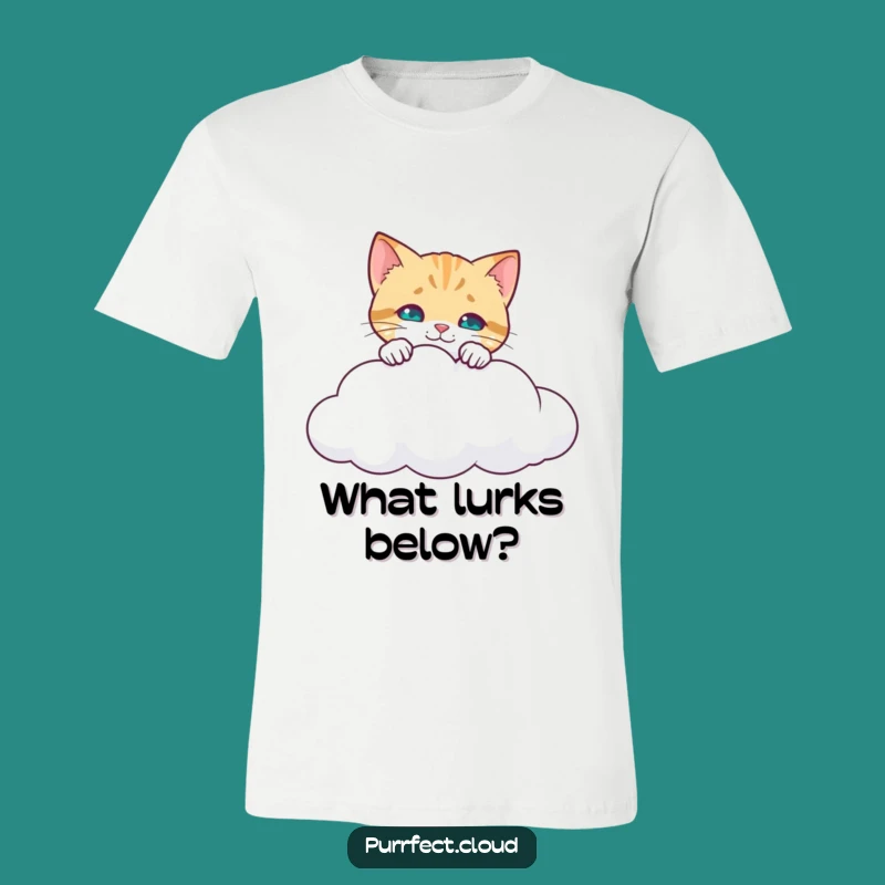 Funny Curious Cat T-Shirt: Peeking Kitty Cloud View Tee - Humorous Gift