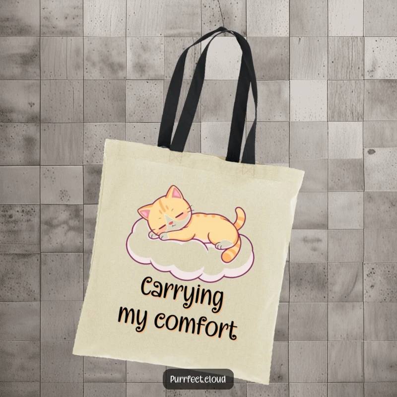 Funny cat stretching on a cloud, spacious tote bag, ideal funny gift for calm individuals.