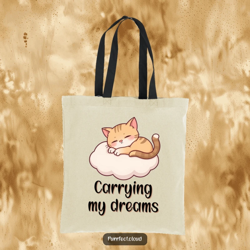 Funny curious cat peering over a cloud with wide eyes, a humorous tote bag for the curious.