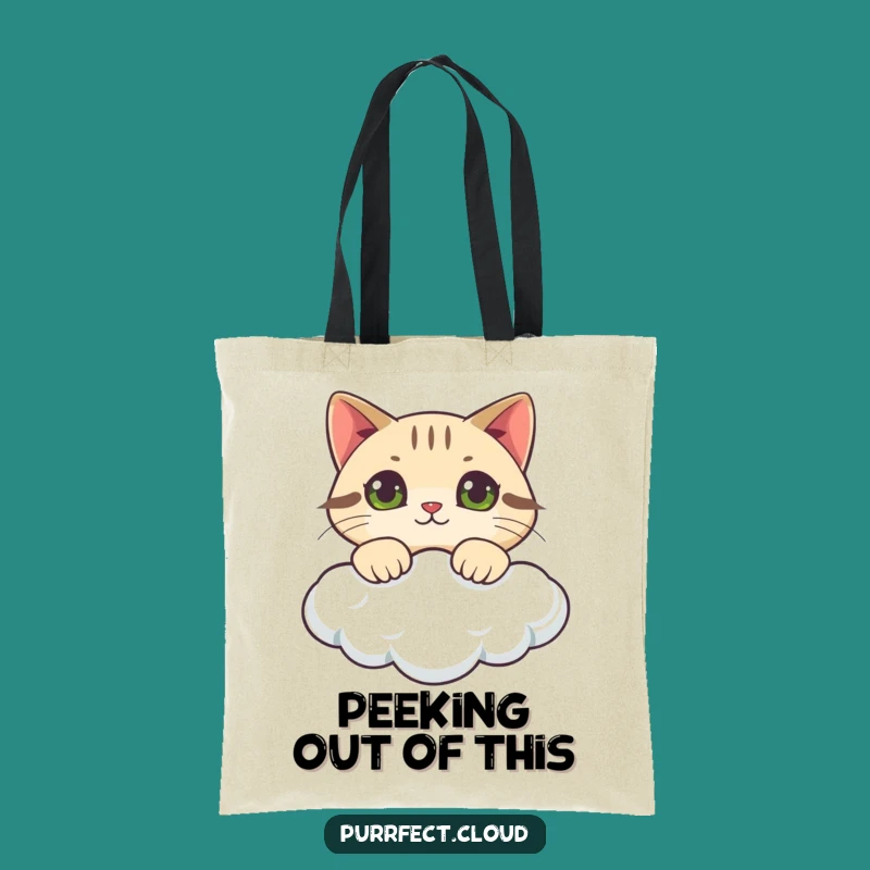 Funny Curious Cat Cloud Tote Bag: Whimsical Feline Bag, Handy Funny Gift