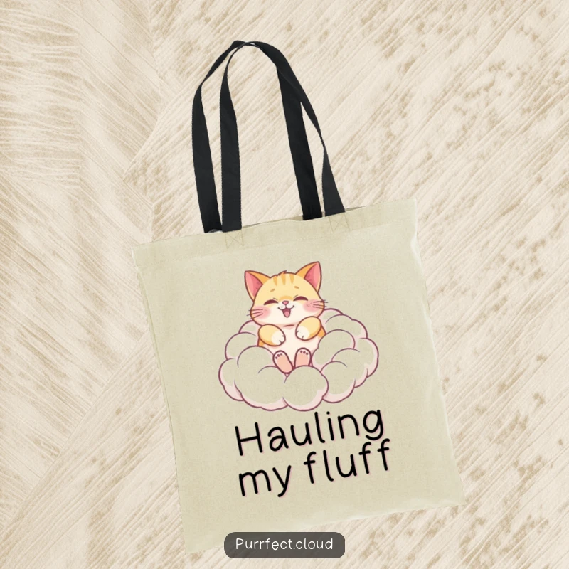 Funny tote bag featuring a happy cat blissfully rolling in a pile of soft, fluffy clouds, perfect for carrying dreams and essentials.