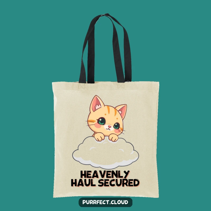 Funny Curious Cat Tote Bag - Whimsical Cloud Kitty Accessory - Great Cat Lover Gift
