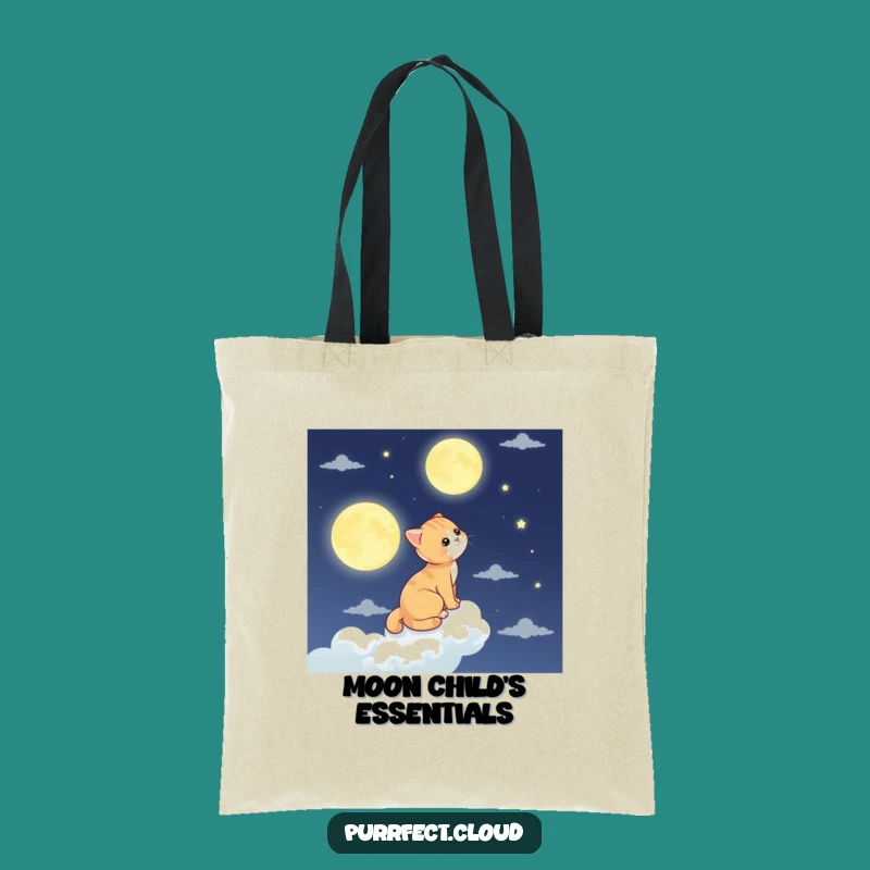 Funny Moon Gazing Cat Cloud Tote Bag - Celestial Feline Accessory